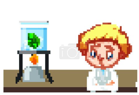 Ilustración de Estudiante de ciencias haciendo experimento en hoja - Imagen libre de derechos