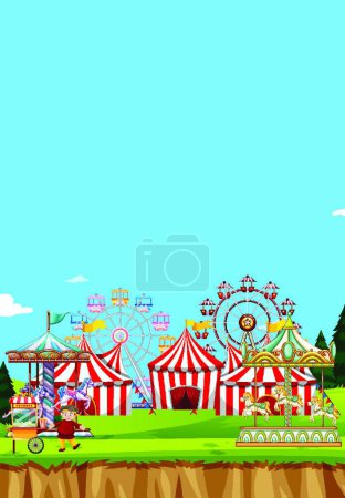 Illustration for Circus scene with many rides at day time - Royalty Free Image