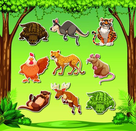 Illustration for Fun animals sticker pack - Royalty Free Image