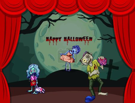 Illustration for "Halloween theme with zombies on stage" - Royalty Free Image