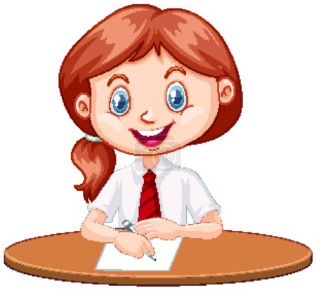 Illustration for One happy girl writing on the paper - Royalty Free Image