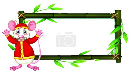 Illustration for Bamboo frame with white rat in chinese costume - Royalty Free Image