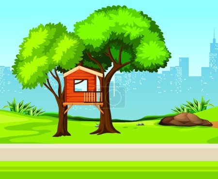 Téléchargez les illustrations : A tree house in the park - en licence libre de droit