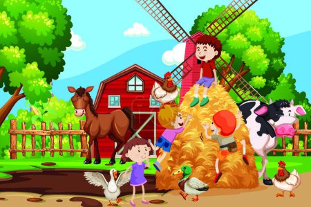 Illustration for Farm Scene With All Animals - Royalty Free Image