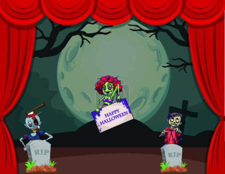 Illustration for Halloween theme with zombies on stage - Royalty Free Image