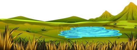 Ilustración de Parque con estanque en primer plano - Imagen libre de derechos