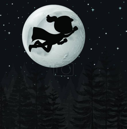 Illustration for A super hero flying at night - Royalty Free Image