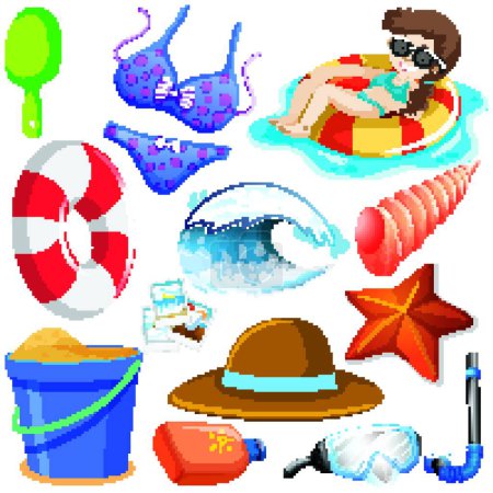 Illustration for "Set of isolated objects theme summer holiday" - Royalty Free Image