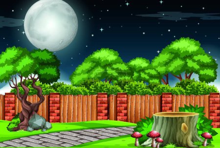 Illustration for A garden scene at night - Royalty Free Image