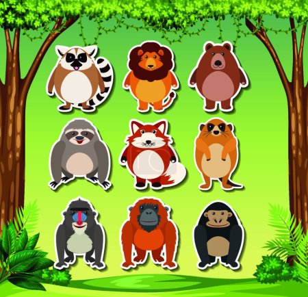 Illustration for "set of animal sticker packs" - Royalty Free Image