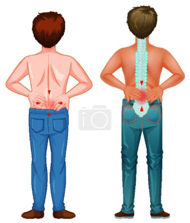 Illustration for Man showing pain spot in the back - Royalty Free Image