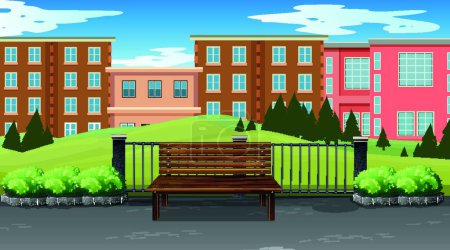 Téléchargez les illustrations : "Scène de parc vide avec des bâtiments en arrière-plan
" - en licence libre de droit