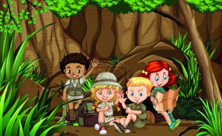 Illustration for Group of scout in forest - Royalty Free Image