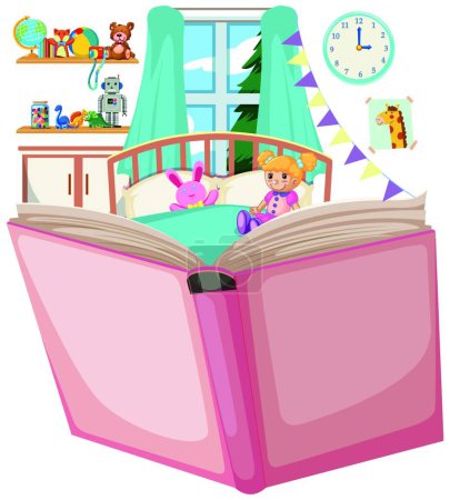 Illustration for Open book with bedroom theme - Royalty Free Image