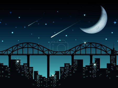 Ilustración de Silhouette cityscape at night - Imagen libre de derechos