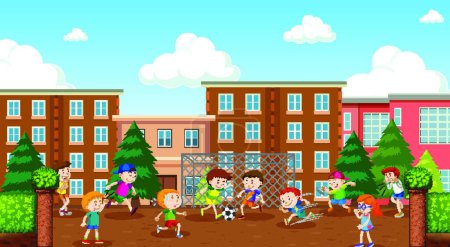 Illustration for Active kids playing in outdoor scene - Royalty Free Image