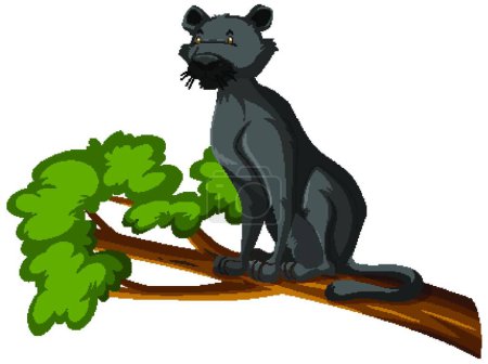 Téléchargez les illustrations : Black Panther on a branch isolated white background - en licence libre de droit
