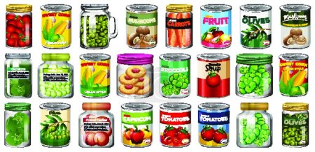 Illustration for "Set of different canned food and food in jars isolated" - Royalty Free Image