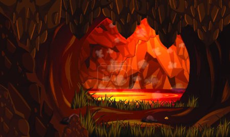 Illustration for Infernal dark cave with lava scene - Royalty Free Image