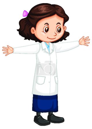 Ilustración de Linda chica personaje de dibujos animados con bata de laboratorio de ciencia - Imagen libre de derechos