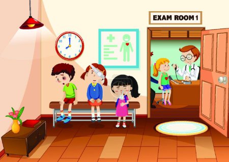 Illustration for Kids in the hospital with a doctor scene - Royalty Free Image