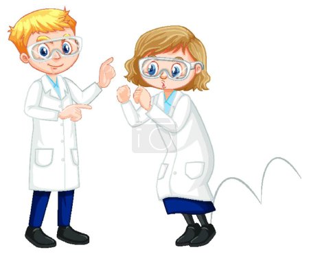 Téléchargez les illustrations : Two young scientist doing jumping experiment - en licence libre de droit