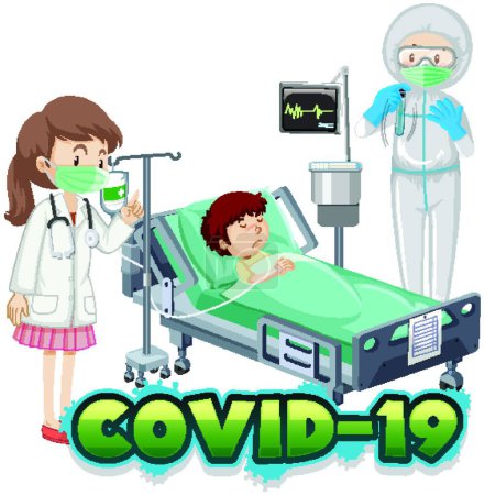 Ilustración de Poster design for coronavirus theme with sick boy in hospital bed - Imagen libre de derechos