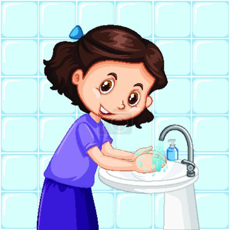 Téléchargez les illustrations : "Une fille qui nettoie les mains" - en licence libre de droit