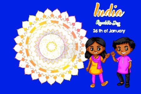 Illustration for India Republic day poster design with two children - Royalty Free Image