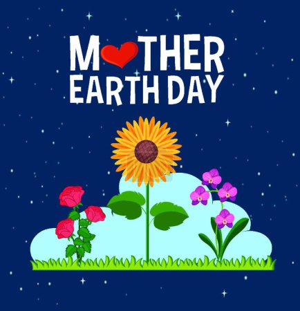 Ilustración de Diseño de póster para el día de la madre tierra con hermosas flores - Imagen libre de derechos