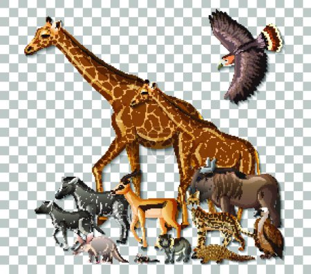 Illustration for Group of wild african animals on transparent background - Royalty Free Image
