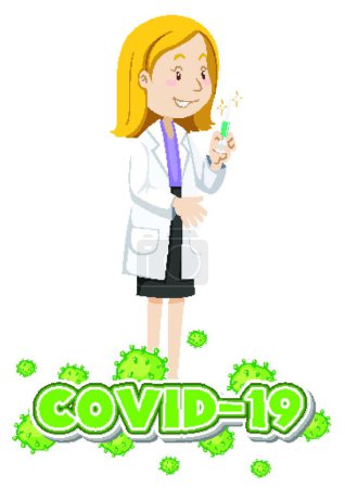 Téléchargez les illustrations : Poster design pour thème coronavirus avec médecin et vaccin, illustration vectorielle design simple - en licence libre de droit