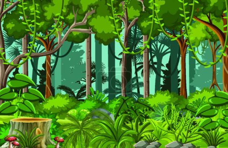 Ilustración de Bosque escena con liana y muchos árboles, vector ilustración diseño simple - Imagen libre de derechos
