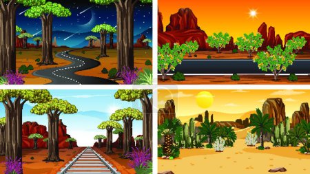 Illustration for Four different nature horizontal scenes - Royalty Free Image