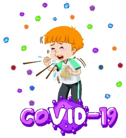 Illustration for Poster design for coronavirus theme with boy coughing - Royalty Free Image