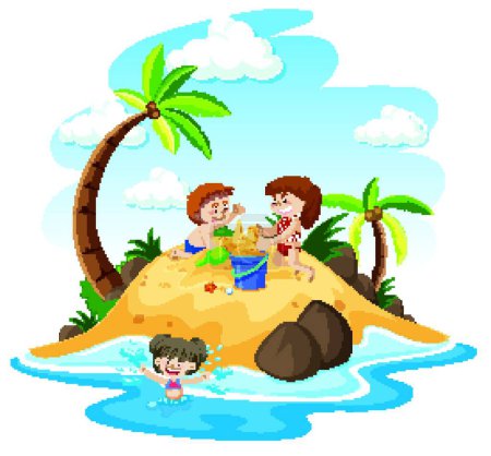 Illustration for Ocean scene with people having fun on the beach - Royalty Free Image