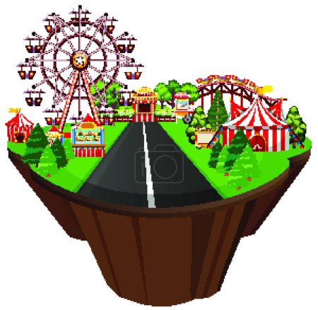 Illustration for Scene with circus tents and many rides along the road - Royalty Free Image