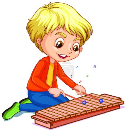 Photo for Character of a boy playing xylophone on white background - Royalty Free Image