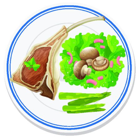 Ilustración de Vista aérea de los alimentos en el plato - Imagen libre de derechos