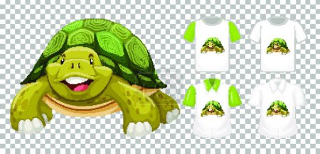 Photo pour "Green turtle cartoon character with many types of shirts on transparent background" - image libre de droit