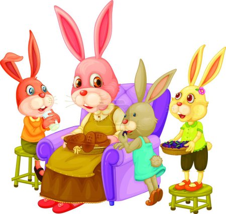 Ilustración de Familia de conejos, ilustración vectorial diseño simple - Imagen libre de derechos