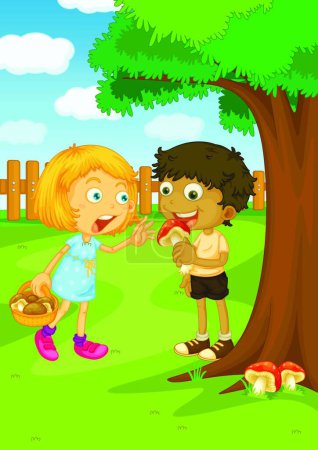 Illustration for Kids In the park, vector illustration simple design - Royalty Free Image