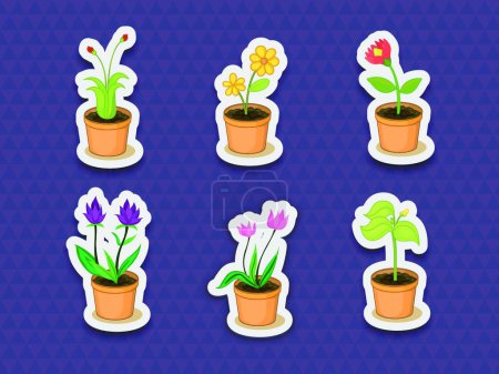 Illustration for Plant stickers on blue background - Royalty Free Image