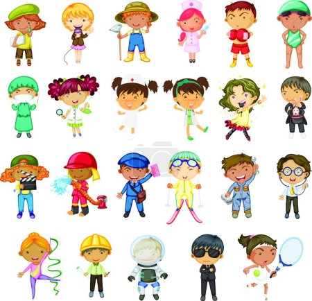 Illustration for Cartoon kids professions set, vector illustration simple design - Royalty Free Image