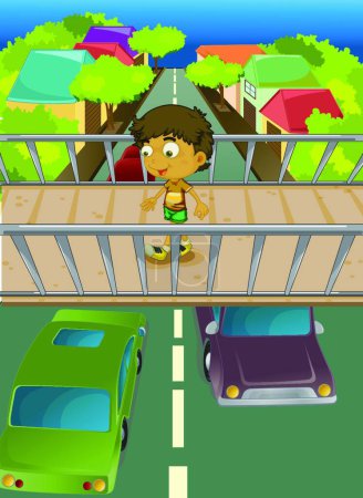 Illustration for Boy on overpass, vector illustration simple design - Royalty Free Image