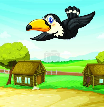 Illustration for Bird flying near river, vector illustration simple design - Royalty Free Image
