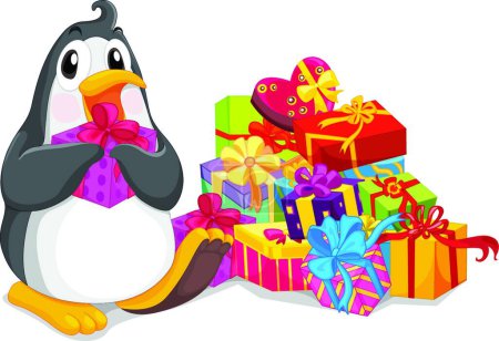 Téléchargez les illustrations : Pingouin avec des cadeaux, illustration vectorielle colorée - en licence libre de droit