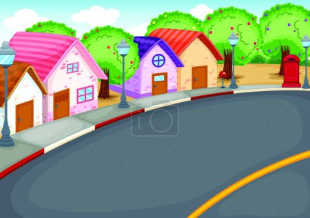Téléchargez les illustrations : Groupe de maisons sur rue illustration vectorielle moderne - en licence libre de droit