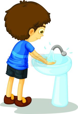 Téléchargez les illustrations : Illustration vectorielle de lavage des mains enfant - en licence libre de droit