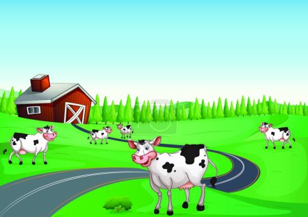 Ilustración de Casa y vaca vector moderno ilustración - Imagen libre de derechos